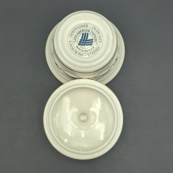 Longaberger Woven Traditions Classic Blue Butter Tub Lid Round Lidded Dish Bowl - Picture 4 of 7